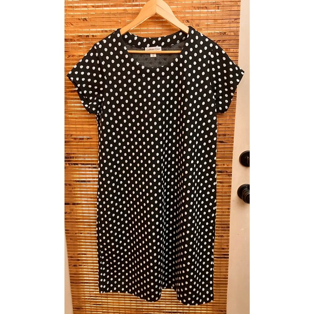 COLDWATER CREEK XL (16) Dress SHORT SLEEVE Polka Dot KNEE LENGTH Blue White